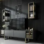 Dmora Fernsehtisch Eunomia 180x30x48 cm Schwarz 5 Böden, modular