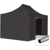 TOOLPORT 3x4,5m Stahl Faltpavillon, inkl. 4 Seitenteile, schwarz
