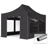 TOOLPORT 3x4,5m Stahl Faltpavillon, inkl. 4 Seitenteile, schwarz