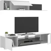 Dmora Wandeinheit Dfalcon, TV-Ständer-Wohnzimmerset, Mehrzweck-Wohnzimmermöbel, 200x41h180 cm, Weiß und Anthrazit