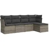 vidaXL 5-tlg. Garten-Sofagarnitur mit Kissen Grau Poly Rattan