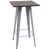 Chefgastro Stehtisch inkl. Holz-Tischplatte | HxBxT 107x60x60cm | Metall Industriedesign FSC| Grau | Bistrotisch Bartisch