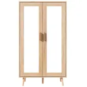 OKWISH Kleiderschrank Aufbewahrungsschrank mit Kleiderstange Doppeltüriger Kinderkleiderschrank mit ausreichend Stauraum Natur