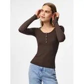 Pieces Langarmshirt "PCKITTE LS TOP NOOS BC" Baumwollmischung, slim fit