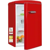 Exquisit Retro Kühlschrank 120 l | Energieklasse C | leise 38 dB | 54,5 cm schmal | LED-Beleuchtung | RKS120-V-H-160C rot | Rot
