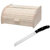 Fackelmann Set aus 2 Utensilien Brotkasten aus Holz und Brotmesser - - Holzverarbeitung