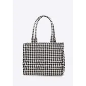WITTCHEN Damen-Shopper-Tasche mit Jacquard-Quasten, schwarz-weiß, aus Baumwolle