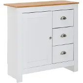 Wohnling Sideboard mit 3 Schubladen 79x81x35 cm Kommode Weiß / Eiche Modern Design Anrichte Hoch mit Tür Schubladenkommode Wohnzimmer