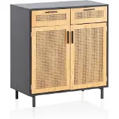 Wohnling Sideboard 80x86,5x40 cm Schwarz Wiener Geflecht Rattan 2 Türen Schubladen