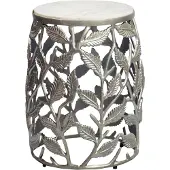 Wohnling Beistelltisch 40cm Silber mit weißer Marmor Tischplatte Couchtisch klein rund Sofatisch Wohnzimmertisch Aluminium Metallgestell Handmade