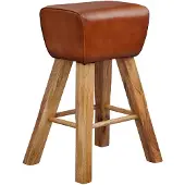 Wohnling Barhocker Turnbock 43x75x43 cm Mango Massivholz / Echtleder Design Barstuhl Braun Lederhocker ohne Lehne Country Hocker Tresenstuhl