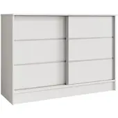 Beautysofa Kommode MIRELA 120 cm Weiß/Weiß, Sideboard mit 2 Schiebetüren, Highboard mit dekorativen Zierleisten, Moderne Anrichte, Viel Stauraum