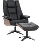 MCA Relaxsessel + Hocker MCW-N57, Fernsehsessel Liegesessel, Holz Echtleder schwarz