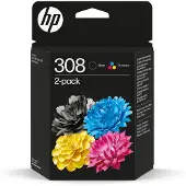 HP 308 2er-Pack Schwarz/Cyan/Magenta/Gelb Original Druckerpatronen-Kombipackung, Standardertrag, Schwarz, Cyan, Magenta, Gelb, Tinte auf Farbstoffbasis, Tinte auf Pigmentbasis, 2 Stück(e), 160 Seiten