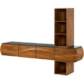 MASSIVMOEBEL24.DE MASSIVMOEBEL24 Wohnwand Akazie 204x40x145 natur lackiert / Marmor schwarz MONTREAL #140