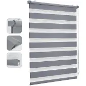 Sekey Doppelrollo Klemmfix ohne Bohren für Fenster, Doppelrollo 115 cm breit, Duo Rollo Jalousie Sonnenschutz, 115x210cm, Grau
