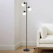 LumenXL 3-flammige Stehlampe Pieta in Schwarz mit milchweißem Glas - schwenkbar