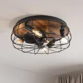 LumenXL Industrieller Deckenventilator schwarz mit Holzoptik - Fistik