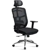 Amstyle Bürostuhl Schwarz mit Kopfstütze, Fußkreuz Aluminium verchromt, Höhe 130 cm 68x68x130 cm