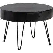 Wohnling Couchtisch Mango Massivholz Metall Rund 60x60x43cm mit Schublade