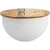Wohnling Couchtisch Mango 60x34x60 cm Massivholz Metall Tisch Weiß Industrial Rund Design Wohnzimmertisch mit Stauraum Loungetisch Sofatisch Modern