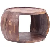 Wohnling Couchtisch Sheesham Massivholz rund 60 cm x 50 cm x 40 cm · Wohnzimmertisch mit Ablagefach · Handgefertigt aus Echtholz im Landhaus Design