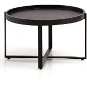 Wohnling Couchtisch 60x60x35 cm Mango Massivholz / Metall Schwarz Sofatisch Rund Wohnzimmertisch mit erhöhtem Rand Industrial Kaffeetisch Wohnzimmer