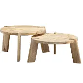 Wohnling Design Couchtisch 2er Set Mango Massivholz Wohnzimmertisch Hell Satztisch Holztisch Rund Beistelltisch Tischset 2-teilig Kaffeetisch Holz