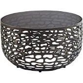 Wohnling Couchtisch Aluminium Glas 60cm Schwarz Runder Wohnzimmertisch Sofatisch Moderner Loungetisch Gitteroptik Beistelltisch Wohnzimmer Handmade