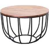Wohnling Couchtisch WL5.677 60x39x60 cm Sheesham Massivholz / Metall Korbtisch Sofatisch Wohnzimmertisch Rund Stubentisch Industrial Braun Holztisch