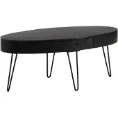 Wohnling Couchtisch 100x50x40 cm Mango Massivholz Metall Sofatisch Wohnzimmertisch Oval mit Schublade Kaffeetisch Stauraum Massiv Großer Tisch