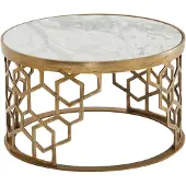 Wohnling Couchtisch Echter Marmor Weiß 60x60x36 cm Sofatisch Metall Gold Wohnzimmertisch Rund Kleiner Kaffeetisch Modern Beistelltisch Anstelltisch
