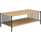 Wohnling Couchtisch 110x60cm Eiche Optik Rechteckig Sofatisch Metall Wohnzimmertisch Ablage Loungetisch Stauraum Beistelltisch Kaffeetisch