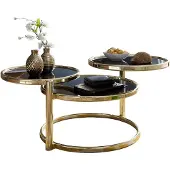 Wohnling Couchtisch mit 3 Tischplatten Schwarz / Gold 58 x 43 x 58 cm Beistelltisch Rund Wohnzimmertisch Glas / Metall Designer Glastisch Sofatisch