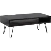 Wohnling Couchtisch 100x50x40 cm Mango Massivholz Metall Schwarz Sofatisch Wohnzimmertisch Rechteckig mit Stauraum Kaffeetisch Massiv Großer Tisch