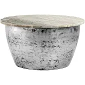Wohnling Couchtisch Metall mit weißer Marmor Tischplatte 60cm Wohnzimmertisch Runder Loungetisch Massiver Sofatisch Beistelltisch Handmade Silber