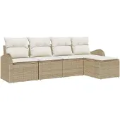 vidaXL Sofa Set 5 stk. Beige und Weiß Poly-Rattan