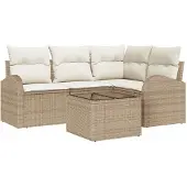 vidaXL Gartensofa-set 5 stk. Beige und Weiß Poly-Rattan