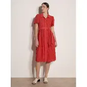 Apricot Midikleid "Baumwollkleid" Stoffgürtel, mit Blumenstickerei