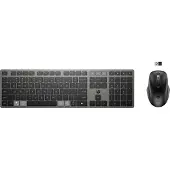 HP 725 Kombo mit wiederaufladbarer kabelloser Tastatur und Maus für mehrere Geräte, Volle Größe (100%), Kabellos, RF Wireless + Bluetooth, Scherenschalter, Schwarz, Maus enthalten