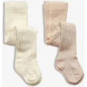 Minymo Strumpfhosen - 2er-Pack - Bambus - Rib - Off White - - 104/110 - Strumpfhosen