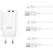 XO CE34 2x USB Wandladegerät 12W mit Iphone Kabel, Weiß