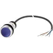 Eaton Power Quality Eaton 185585 Leuchtdrucktaste, flach, tastend, 1 S, Kabel (schwarz) mit offenem Ende, 4-polig, 1 m, LED blau, blau, unbeschriftet, 24 V AC/DC