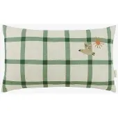 Nobodinoz Dekokissen Vibes Rect. Cushion Linen M Green Windowpane Bird (47 x 27 cm)