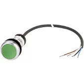 Eaton 185670 Drucktaste, flach, tastend, 1 S, Kabel (schwarz) mit offenem Ende, 4-polig, 1 m, grün, unbeschriftet, Frontring Titan C22-D-G-K10-P62