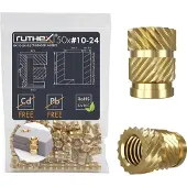 Ruthex #10-24 Gewindeeinsatz Zoll (UNC) - 50 Stück RX-10-24x9.5 Gewindebuchsen aus Messing