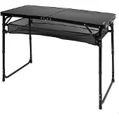 Aktive Klapptisch, Schwarz, 120 x 60 x 60 x 60/70 cm, höhenverstellbar, rutschfeste Platten, 30 kg belastbar, Handtragegriff, inklusive abnehmbarem Seitennetz, Strand, Garten (63089)