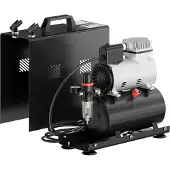 Wiltec Airbrush Einzylinderkompressor AF186A bis max. 4 bar Druck, im Gehäuse mit Abschaltautomatik und Lufttank für Modellbau, Nailart, Tattoos, KFZ