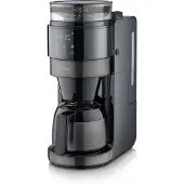Severin Filter-Kaffeemaschine mit Thermokanne & Mahlwerk, 1L, 8 Tassen, Tropf-Stopp, LED-Display, 900W, dark inox/schwarz KA 4831