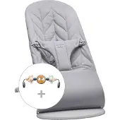BabyBjörn Babywippe Bliss Bundle - Gewebt Blütenblatt-Steppung - Hellgrau mit Spielzug Freche Augen Pastel